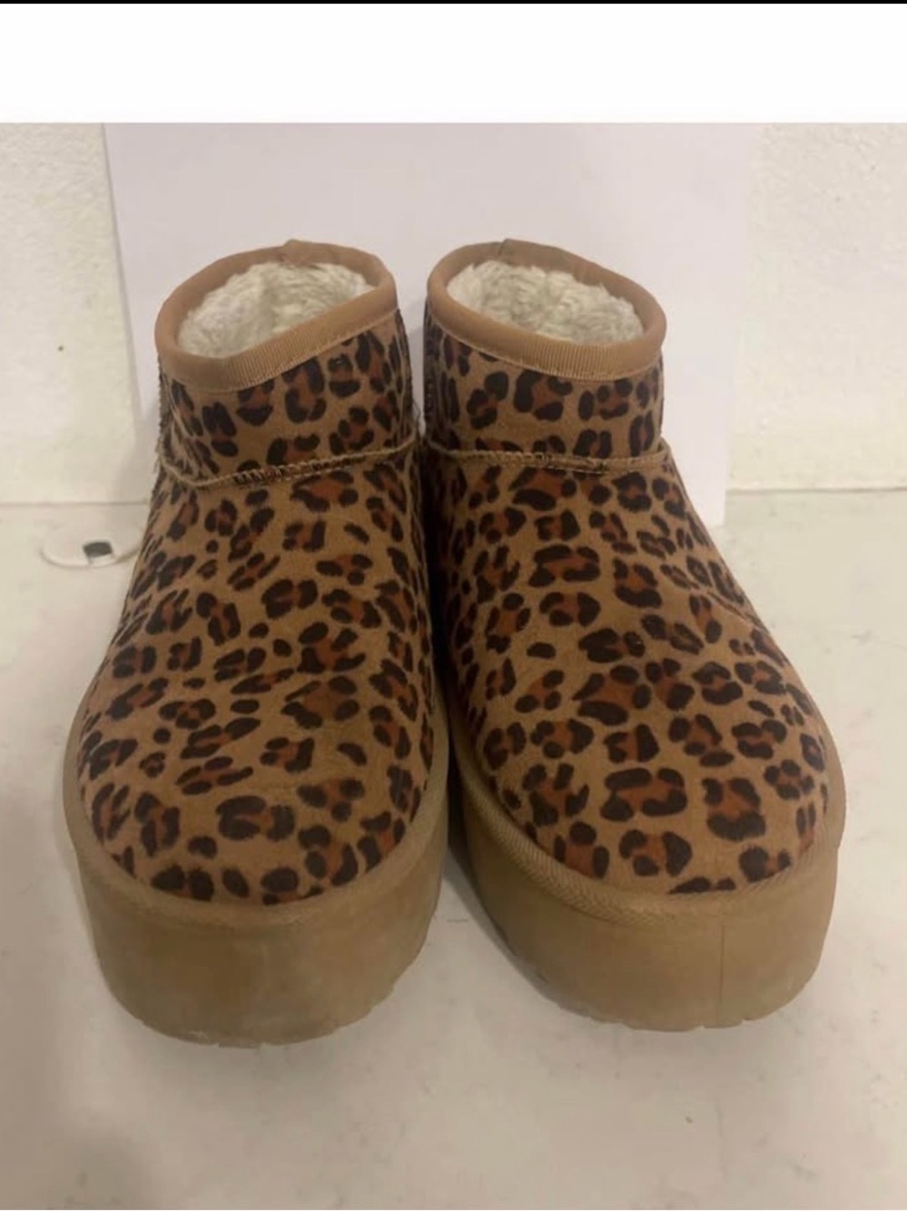 Mudd Leopard Print Faux-Shearling Slip-On Slippers in Tan and Brown